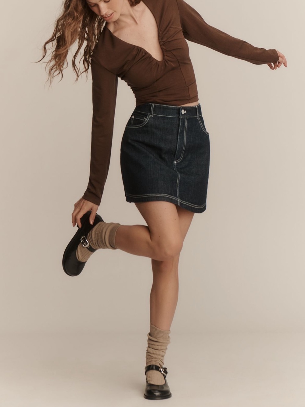 Pilcro Denim Bow Mini Skirt Dark Wash Denim Mini Skirt - Navy Blue